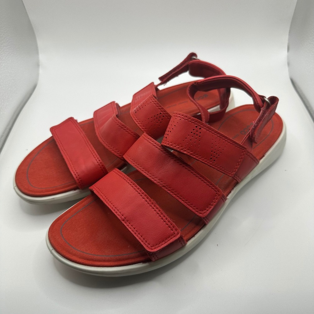 ECCO Damara Red Leather Ankle Strap Sandals Adjustable Comfort Sporty Women 42